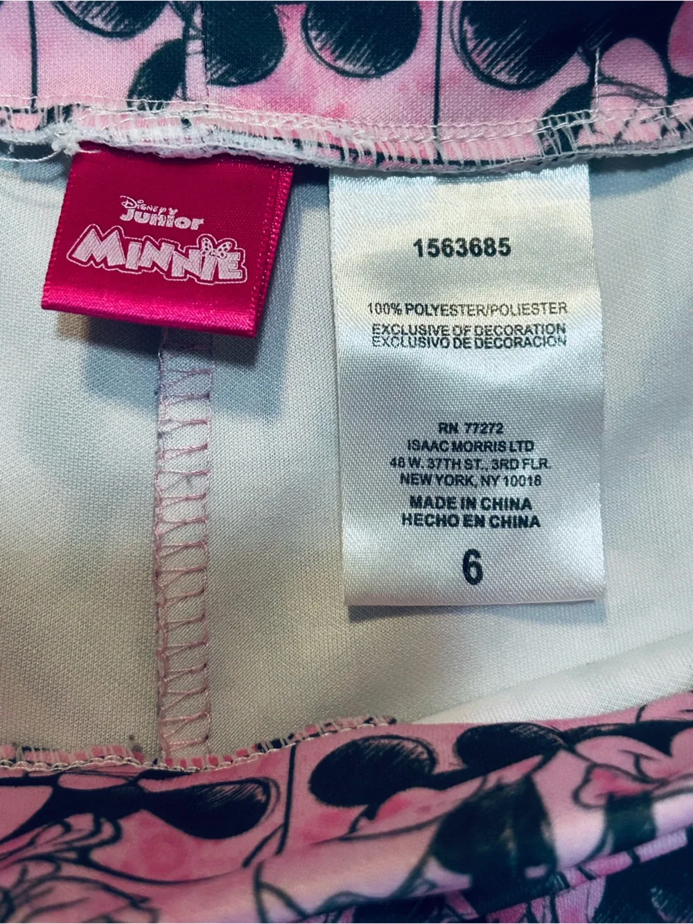 Disney Junior Leggings Size 6 Minnie Mouse Red Bow Print Stretch  Yoga Pants